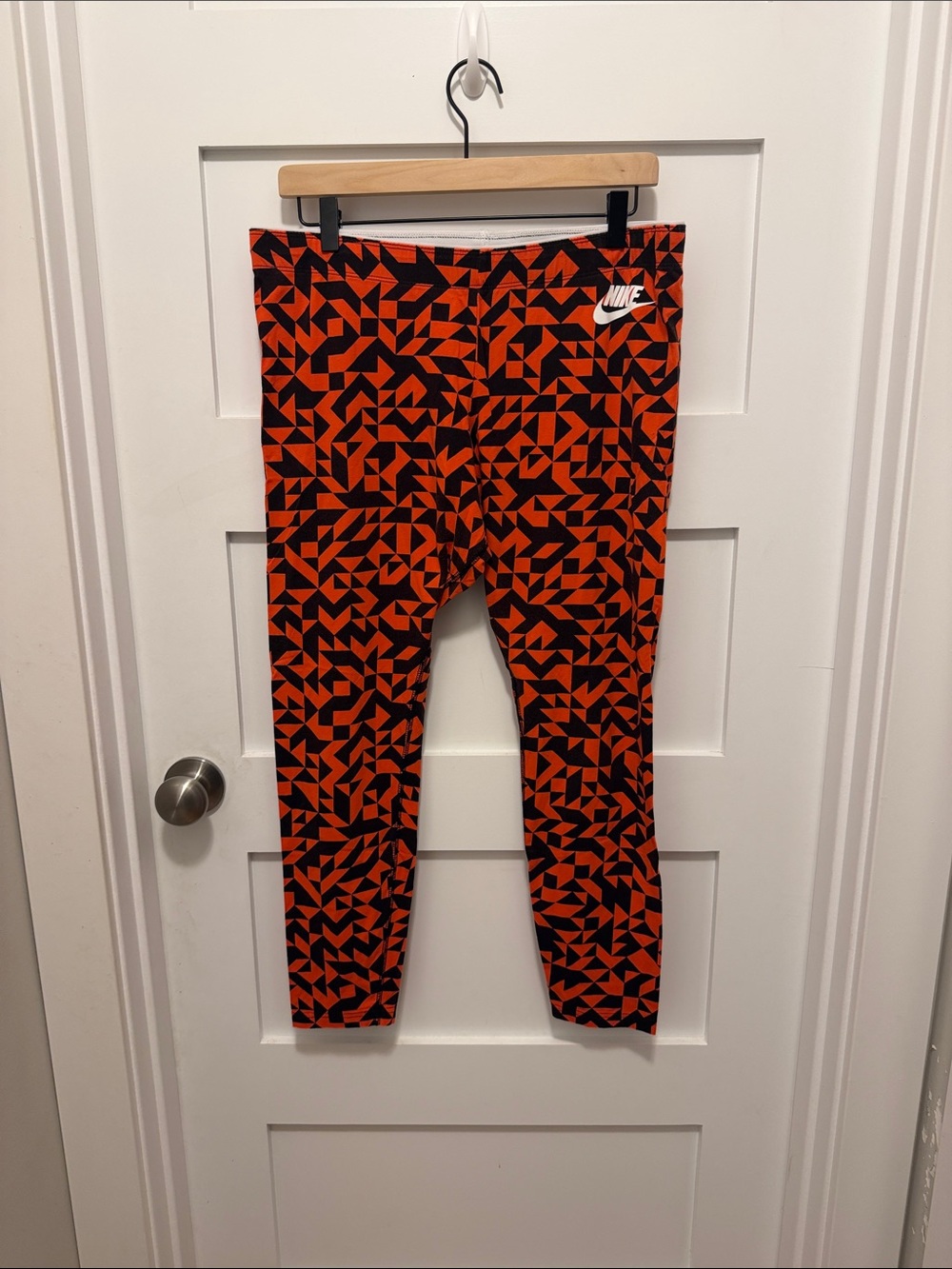 Nike Orange and Black Geometric Kids Leggings